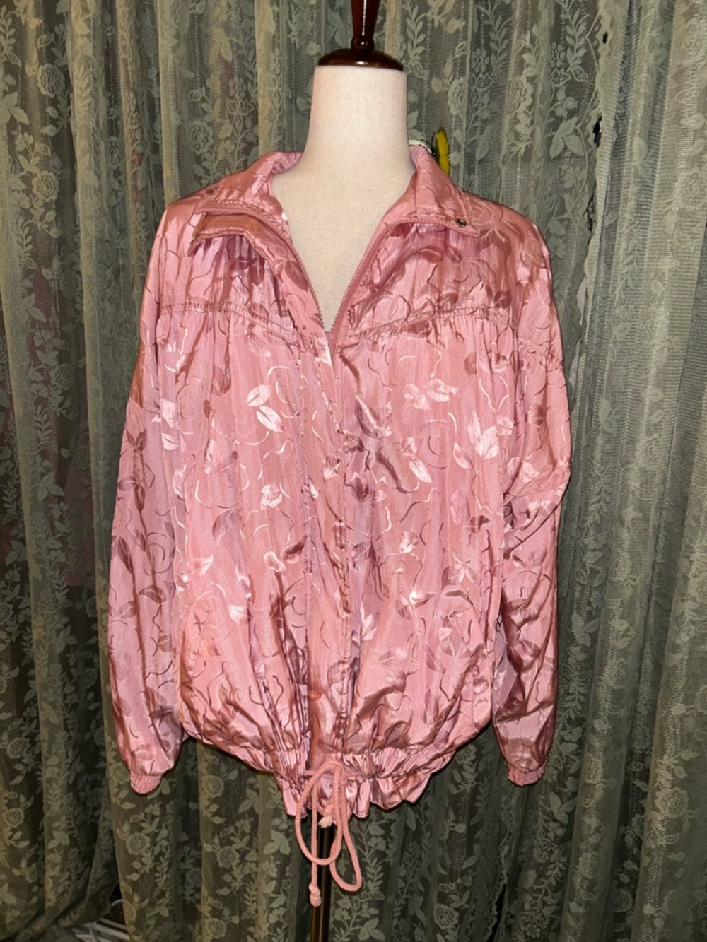 Vintage Pink Floral Windbreaker Sweatsuit Zip Up Jacket